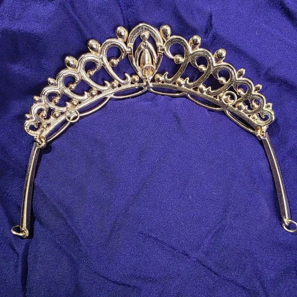 Vintage Swarovski Crystal Crown Tiara Gold Tone Faux Pearls Princess Prom Bride